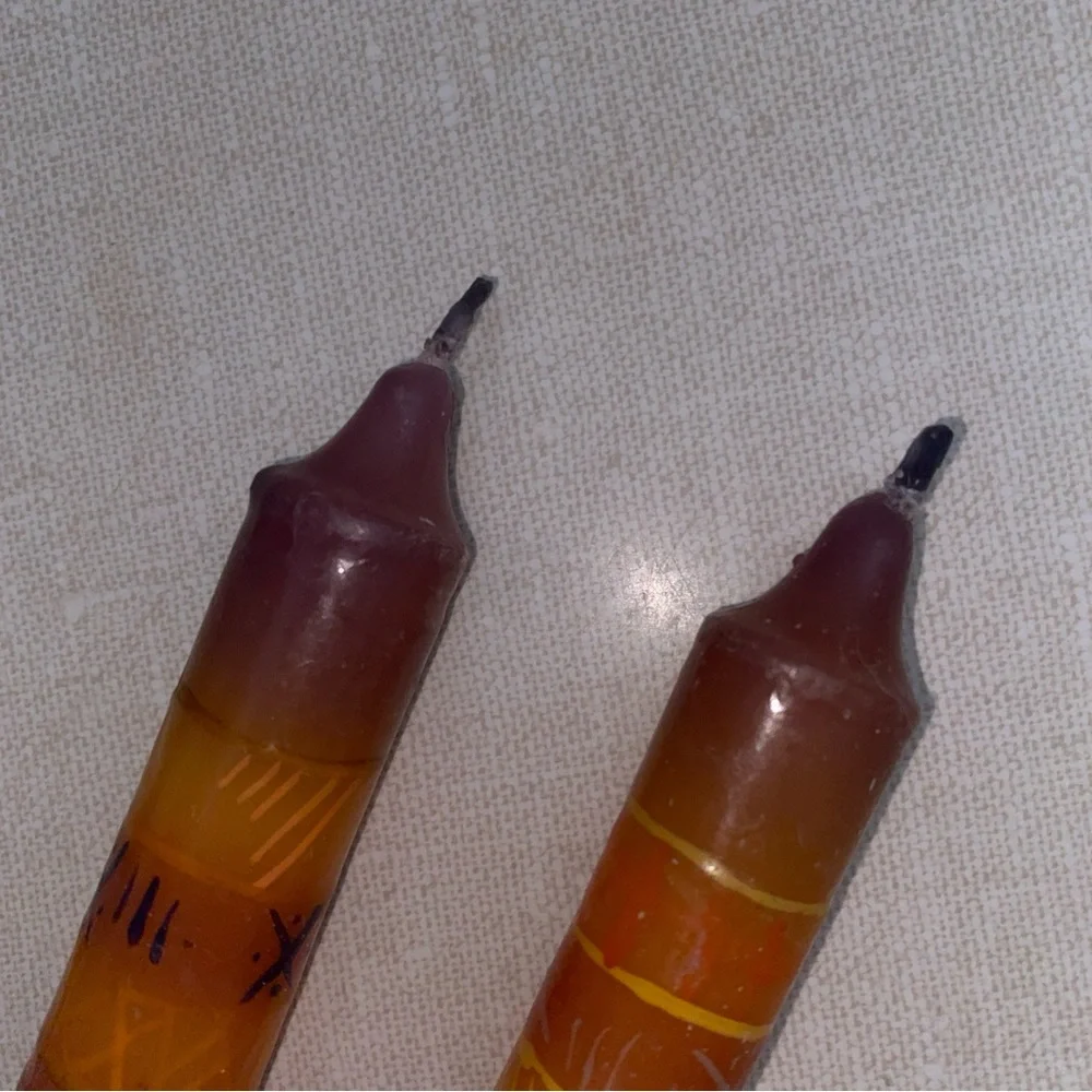 Vintage‎ Boho Painted Candles Tapered Multi Colored Set Of 2 Never Used Unlit